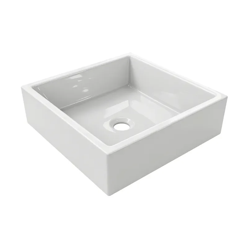 Compact rectangular ceramic vessel basin with thick-edge design for hotel apartment and commercial bathroom projects