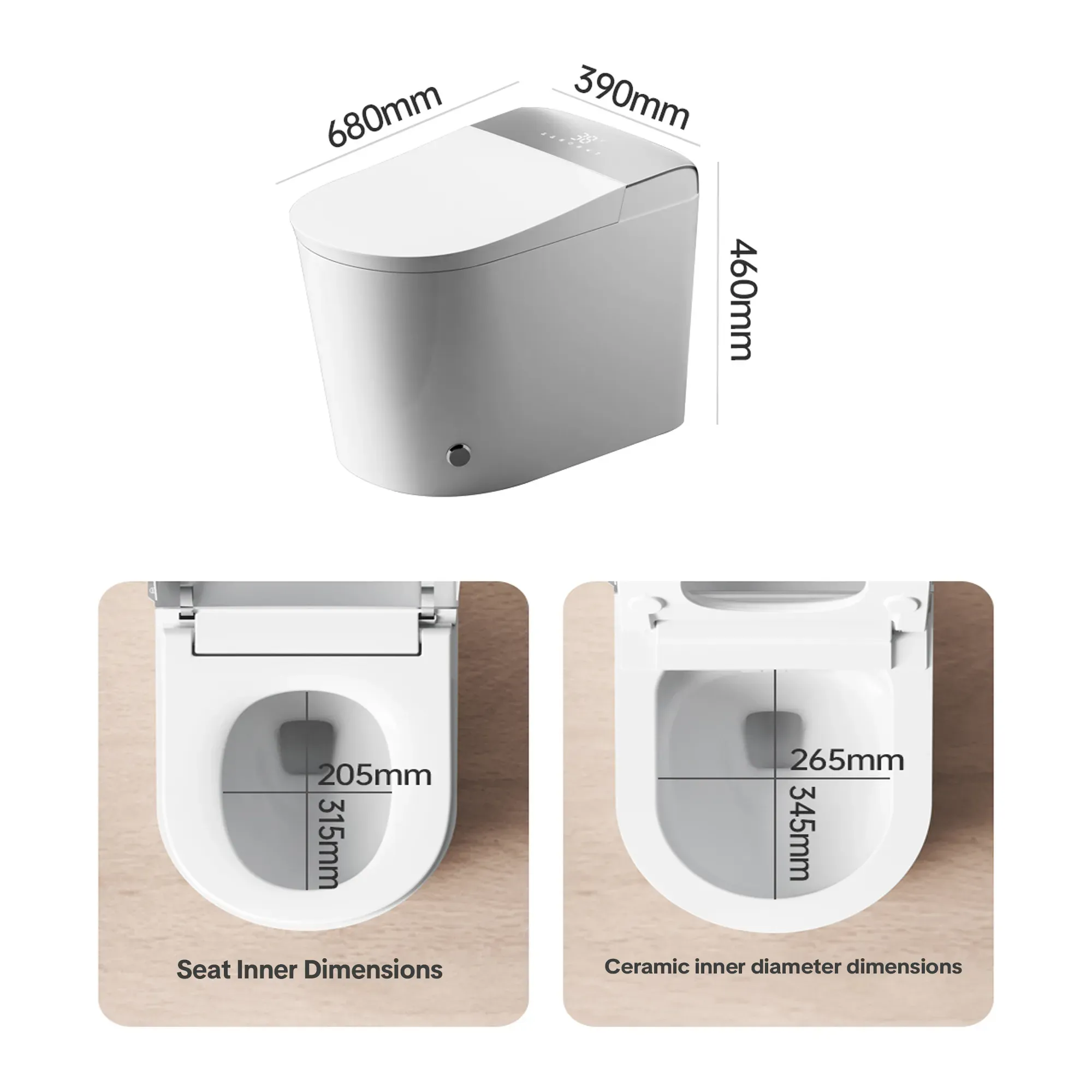 JETMAN Smart Toilet A8 Technical Parameters and Dimensions View