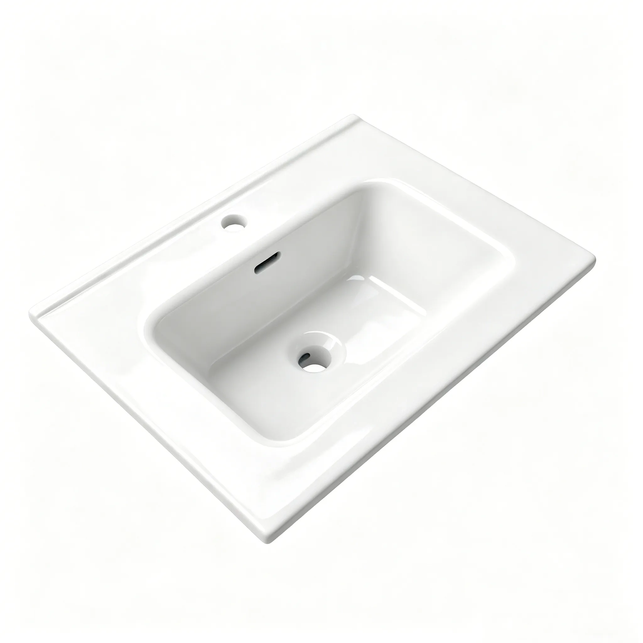 Rectangular thin-edge ceramic vanity basin with integrated overflow for hotel apartment and commercial bathroom projects