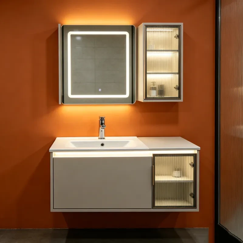 Close-up view of thin-edge ceramic vanity basin with self-cleaning glaze and integrated overflow