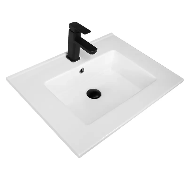 Rectangular thin-edge ceramic vessel sink with integrated overflow and square-corner profile for hotel and commercial bathroom projects