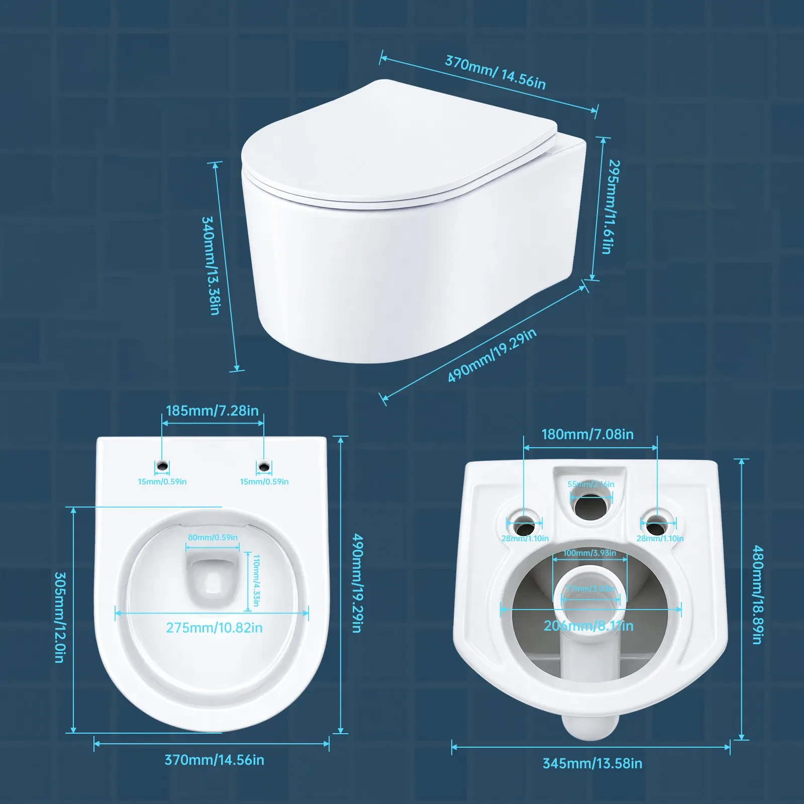 CE Certified Wall Hung Small Toilet 201S Technical Specifications View