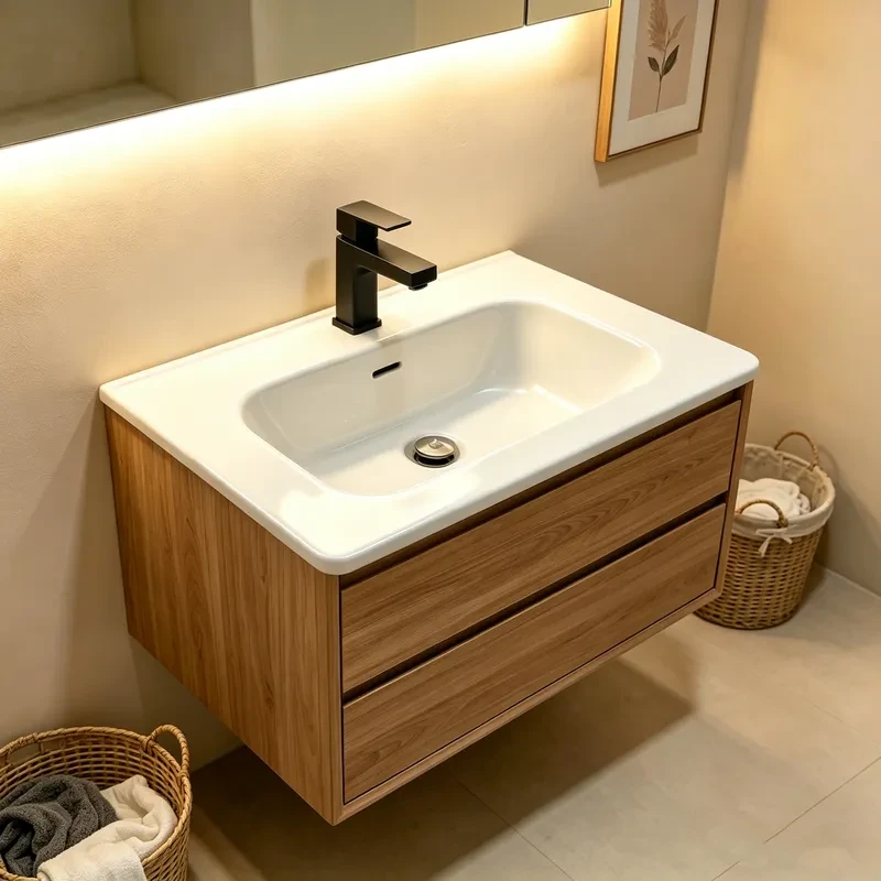 JETMAN Slim-Rim Möbelwaschtisch mit Überlauf 4010Y-61 – 610 mm Dünnrand-Keramikbecken mit soft-eckiger Innengeometrie – Bild 3