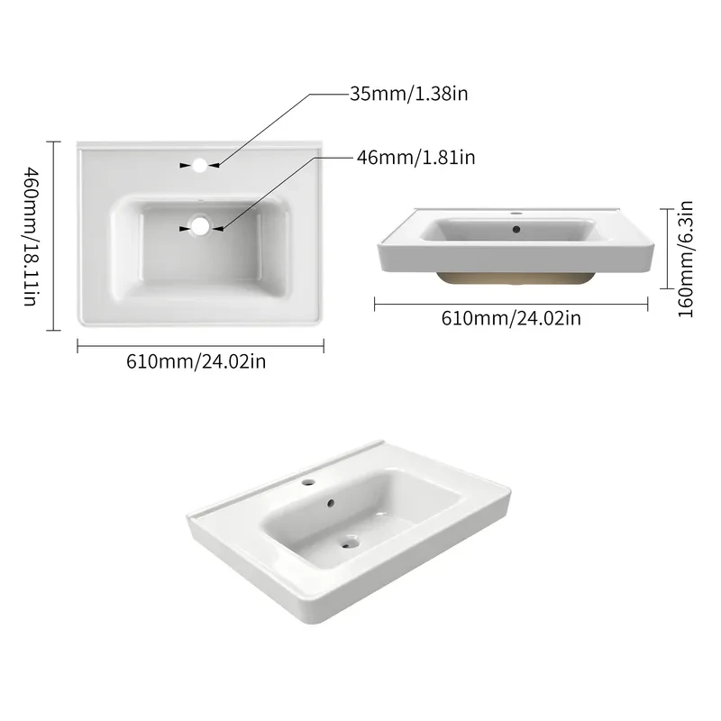 JETMAN Möbelwaschtisch 5094 – 610 mm Rechteck-Keramikbecken mit Soft-Corners für B2B-Projekte – Bild 2